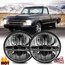 Pair 7 Round Led Headlights For Chevy 1961-74 C10 Pickup 1967-81 Camaro Trucks