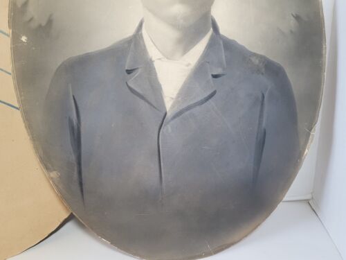 2 Large Antique Oval Portrait Photographs Men Unframed - Picture 16 of 19