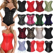 Ladies Lace Up Corset Overbust Boned Burlesque Basque Vintage Tops Fancy Costume