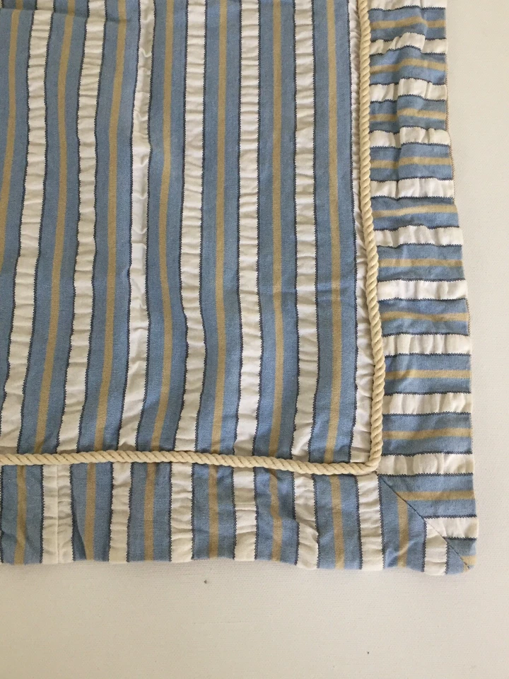 JC Penney Euro Almohada Falsa Azul Blanco Bronceado Rayas 25" Cuadrado Cierre Botón Foto 4 de 4