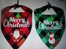 2 Pk Bandana Christmas Plaid Pet Scarf Triangle Bibs, Reversible, 24"x 16" Cute