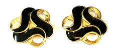 VINTAGE GOLD TONE BLACK ENAMEL CELETIC SWIRL CLIPON SHOE BUCKLES 1 1 2" CLASSIC