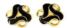 VINTAGE GOLD TONE BLACK ENAMEL CELETIC SWIRL CLIPON SHOE BUCKLES 1 1 2" CLASSIC