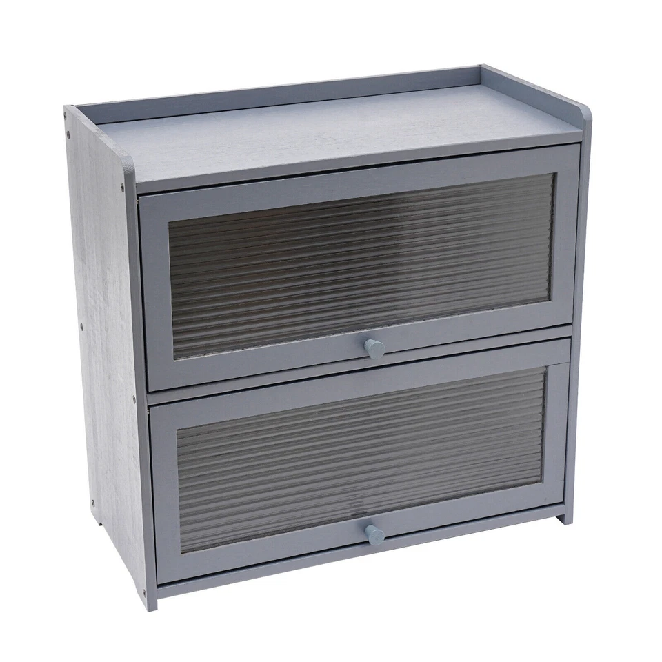 Moderno gabinete de almacenamiento de dos niveles, gabinete de almacenamiento de encimera, gabinete gris nuevo Foto 3 de 4