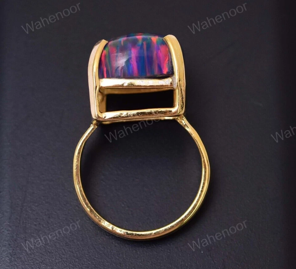 Nero Fuoco Opale 925 Anello Argento Sterling Cabochon di Fidanzamento Vedi Dei - Immagine 4 di 4