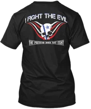Thin Blue Line Skull I Fight The Evil T-Shirt Made in the USA Size S to 5XL
