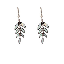 Orecchini pendenti foglia opale bianco argento, design ramo d'ulivo di ispira...