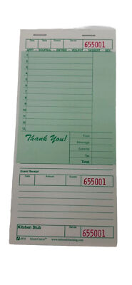 1000 2 Part Green White Carbonless Guest Check Bottom Receipt Pad Restaurant