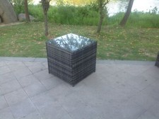 Fimous Square High Rattan Garden Side Corner Coffee Table Tempered Glass 2 Color