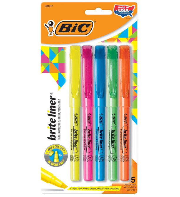 S Chisel Tip 5-count Pack Of Highlighters Assorted.