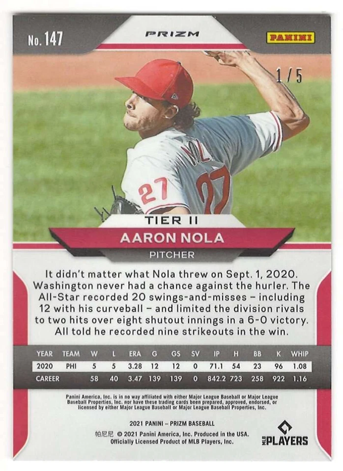 AARON NOLA SSP 2021 Panini Prizm 1/5 White Donut Circles Prizm #147 Phi ID:21271 - Image 2 of 2