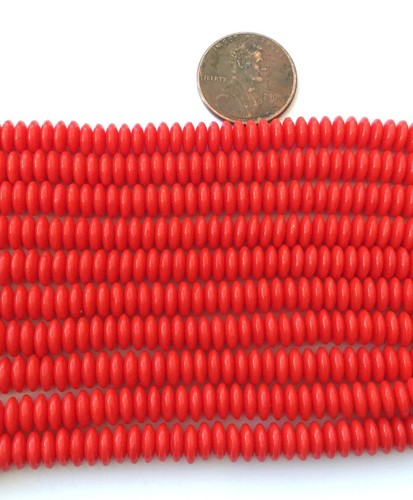 Filo di perle commerciali a forma di disco rosso vetro boemo ceco 6 mm - Foto 2 di 9