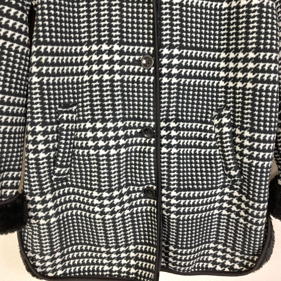 Ike Behar женщин с капюшоном Houndstooth пальто размер M черный белый искусственного меха подкладка - Изображение 2 из 4