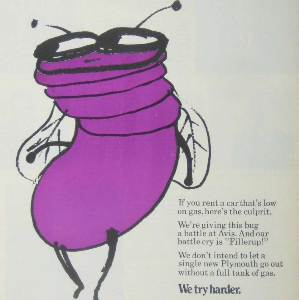 De colección 1968 Avis impresión de anuncio contra el insecto medio gaseoso dibujos animados de insectos púrpura Foto 2 de 2