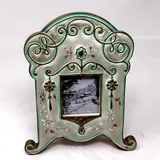 Vintage Tracy Porter  Floral Stoneware Photo Frame Mint Green & Gold Tone 8