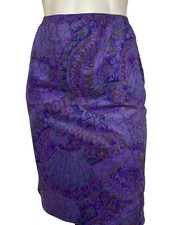 Vintage 1980s purple paisley pencil skirt, below knee high waist pockets XL plus
