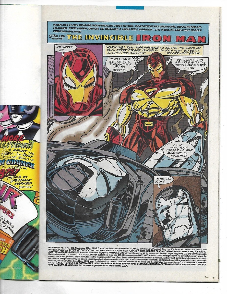 Iron man #310, NM, 9.6, 1994, Iron man vs War Machine, Stan Lee