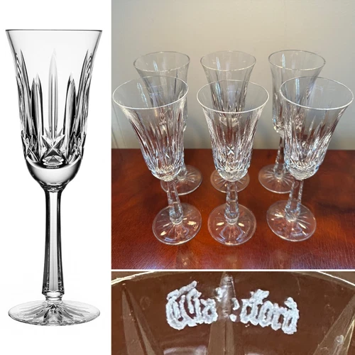 Vintage Set of 6 WATERFORD CRYSTAL Ballyshannon Champagne Glasses Flutes IRELAND