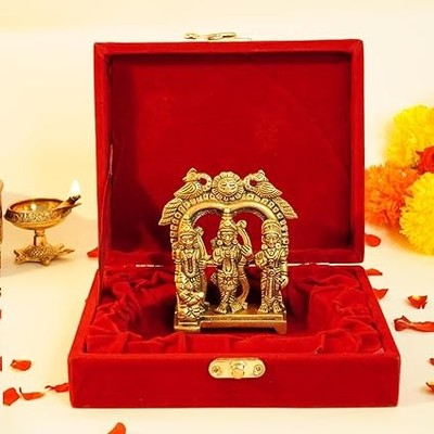 Svashva Brass Ram Darbar Murti in Red Velvet Box Wedding & Gift Idol