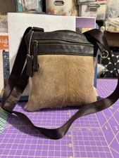 Diane Gail Springbok Fur, Leather Trim Crossbody, Shoulder Bag, Purse, EUC