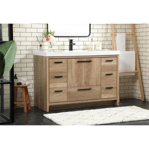 Elegant Decor Wyatt 48" Aluminum MDF Single Bathroom Vanity in Natural Oak - Picture 2 of 8