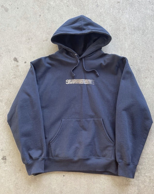 Supreme X Swarovski   Motion Logo Fleece Pullover Hoodie Navy Men s Size L