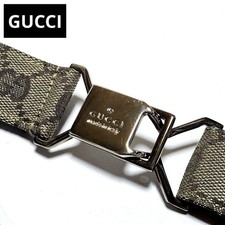 Gucci Belt GG Leather Canvas Made in Italy Brown Used