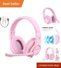 Vibrant Pink Over-Ear Kids Headphones with Noise Cancellation for Gaming  Study