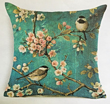 CHICKADEE BIRDS in TREE - 18 X 18 NEW Pillow Cover - Hidden Zipper, Linen Look