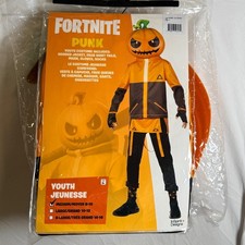 Fortnite Punk Boys Youth Costume Medium 8-10 Pumpkin Mask Gloves Socks