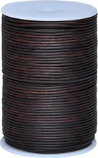 Round Genuine Leather String Cord, Rope for 2.0 MM, Distressed Dark Brown 
