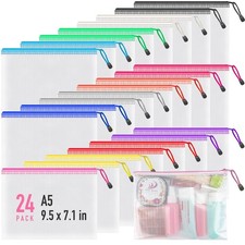 Umriox 24 Pack 12 Colors Small Zipper Pouch, 9.5" x 7.1"/A5 Size Mesh Bags wi...