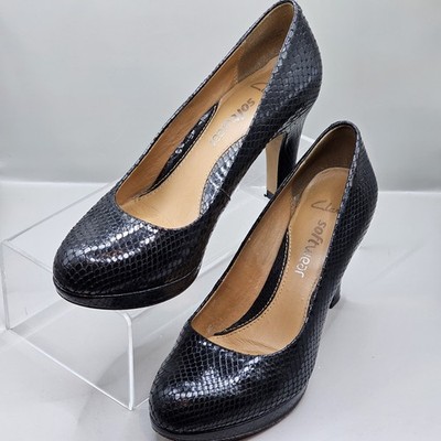 Clarks Damen-Pumps Leder Schlangenstruktur   schwarz   UK4,5 D weite Passform
