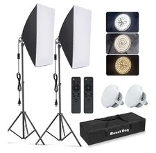 Softbox Lighting Kit with 2pcs 85W 5700K E27 Socket LED Bulbs and Remote