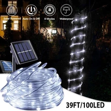 39FT Solar Rope Tube Lights Waterproof Outdoor LED PVC Fairy String Light Garden