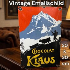 Vintage Alt CHOCOLAT KLAUS Emaille Reklame Schild Enamel Plaque Sign &Eacute;maill&eacute;e