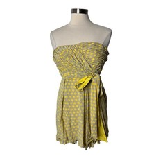 Alice and Olivia Y2K Yellow Polka Dot Strapless Silk Mini Dress Womens Size 2
