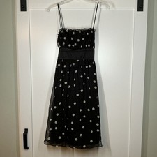 Nine West Y2K Black Polka Dot Dress 100% Silk Size 2 Ruffle Fairy Whimsigoth