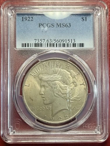 1922 $1 Peace Dollar. PCGS MS-63. Free Shipping