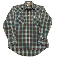 Vintage 70s 80s Levi's White Tab Western Shirt Pearl Snap Plaid Cotton