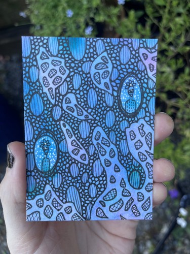 ACEO Original Art Card Azure Galaxy Alien Web OOAK Watercolor Sinkingspellart