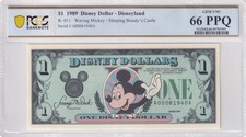 1989 R-011 $1 Disney Dollar Waving Mickey/Sleeping Beauty's Castle PCGS 66 PPQ
