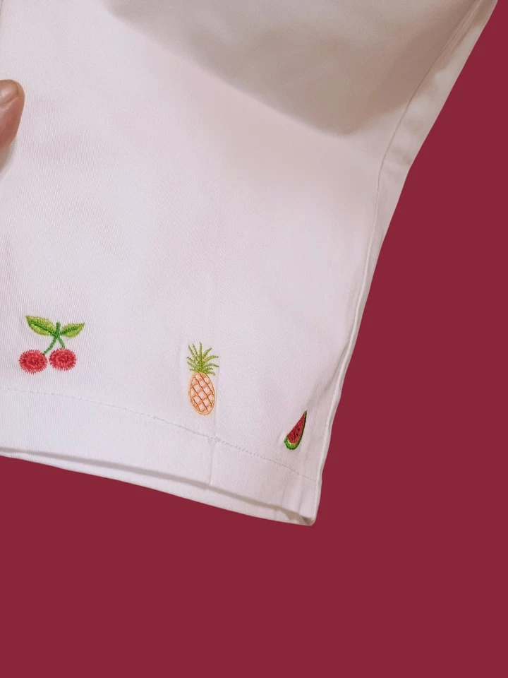 Quacker Factory Pants Womens Large White Elastic Waist Fruit Print Vintage - Image 3 of 4