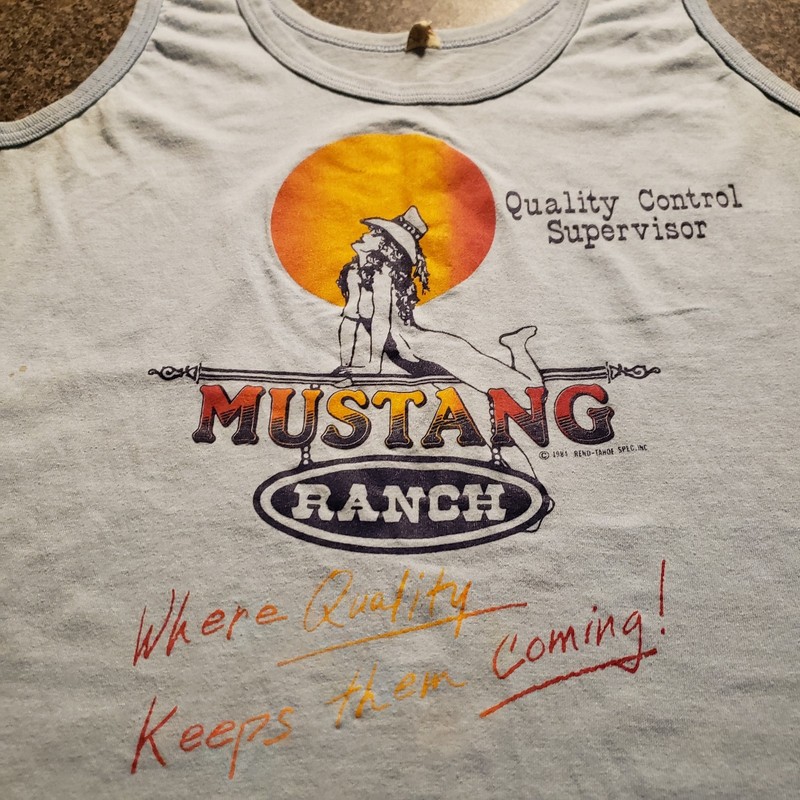 MUSTANG RANCH  Vintage Vtg 80's Tank Top Rare 1984 Trucker Brothel Biker Mens Sm