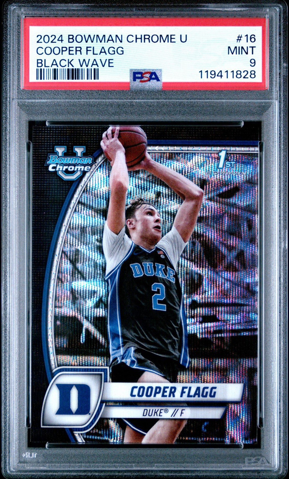 PSA 9 COOPER FLAGG 1st 2024 Bowman Chrome U BLACK WAVE REFRACTOR RC GEM MINT