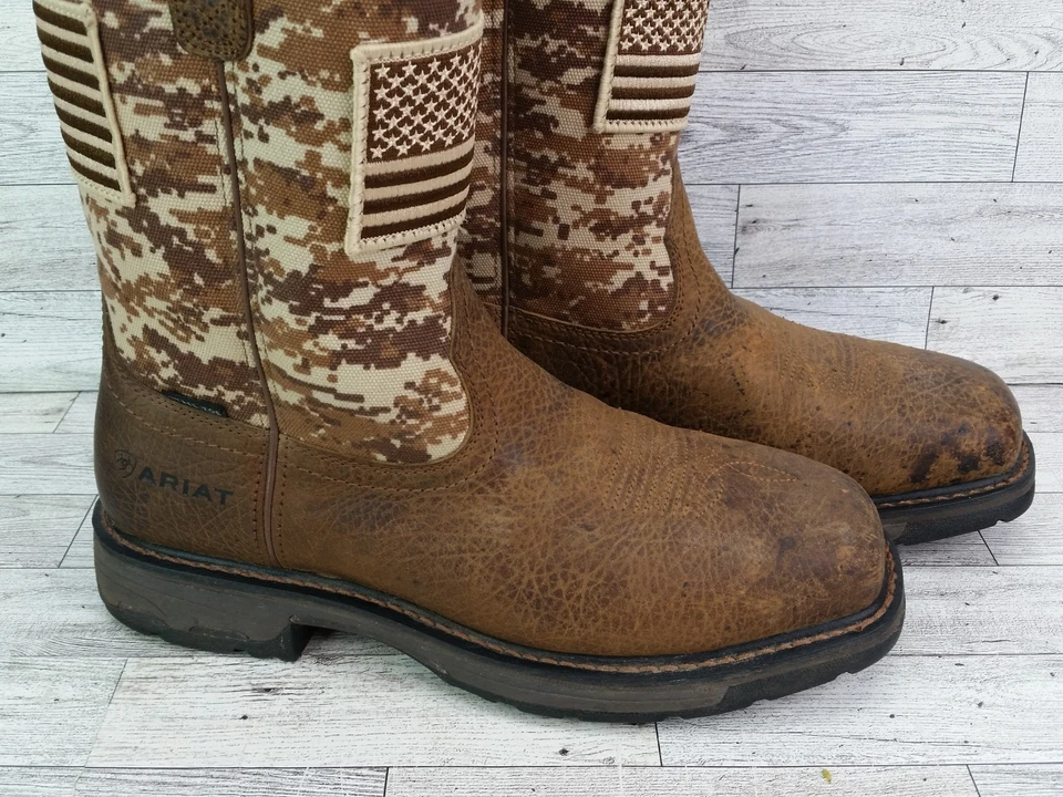 Hombres Ariat Workhog Patriot Botas Puntera de Acero Tierra/Arena Camuflaje Talla 10.5 EE. UU. Zapatos Foto 4 de 4