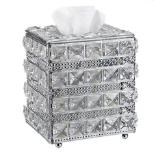 Sumnacon Crystal Square Tissue Box Cover - Sparkling Cube Glass Tissue Box Holde