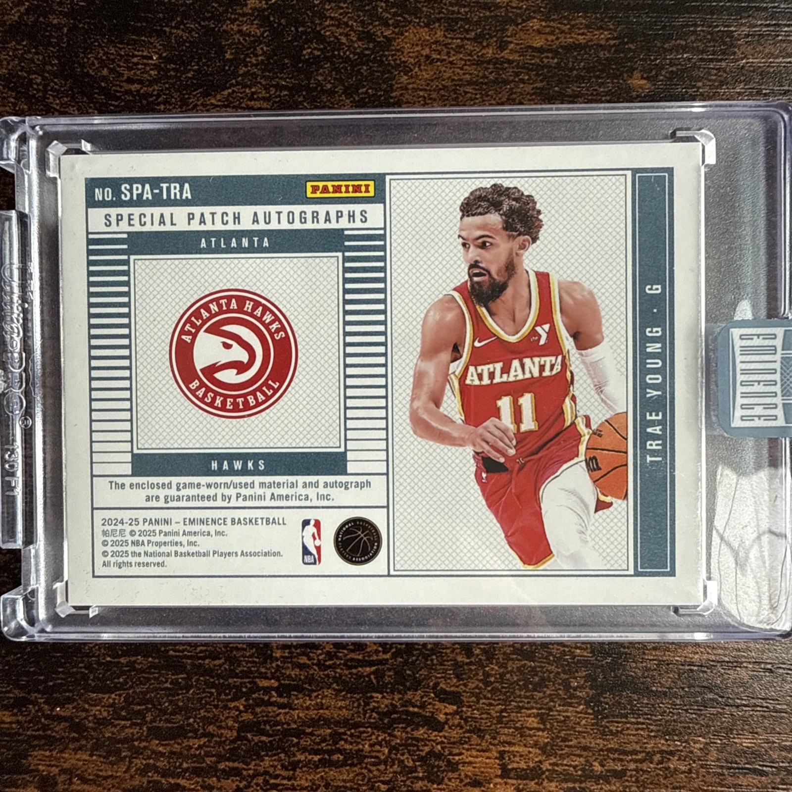 2024/25 Panini Eminence Trae Young Game Used Jumbo Patch Auto Logo 8/10 Hawks view 2
