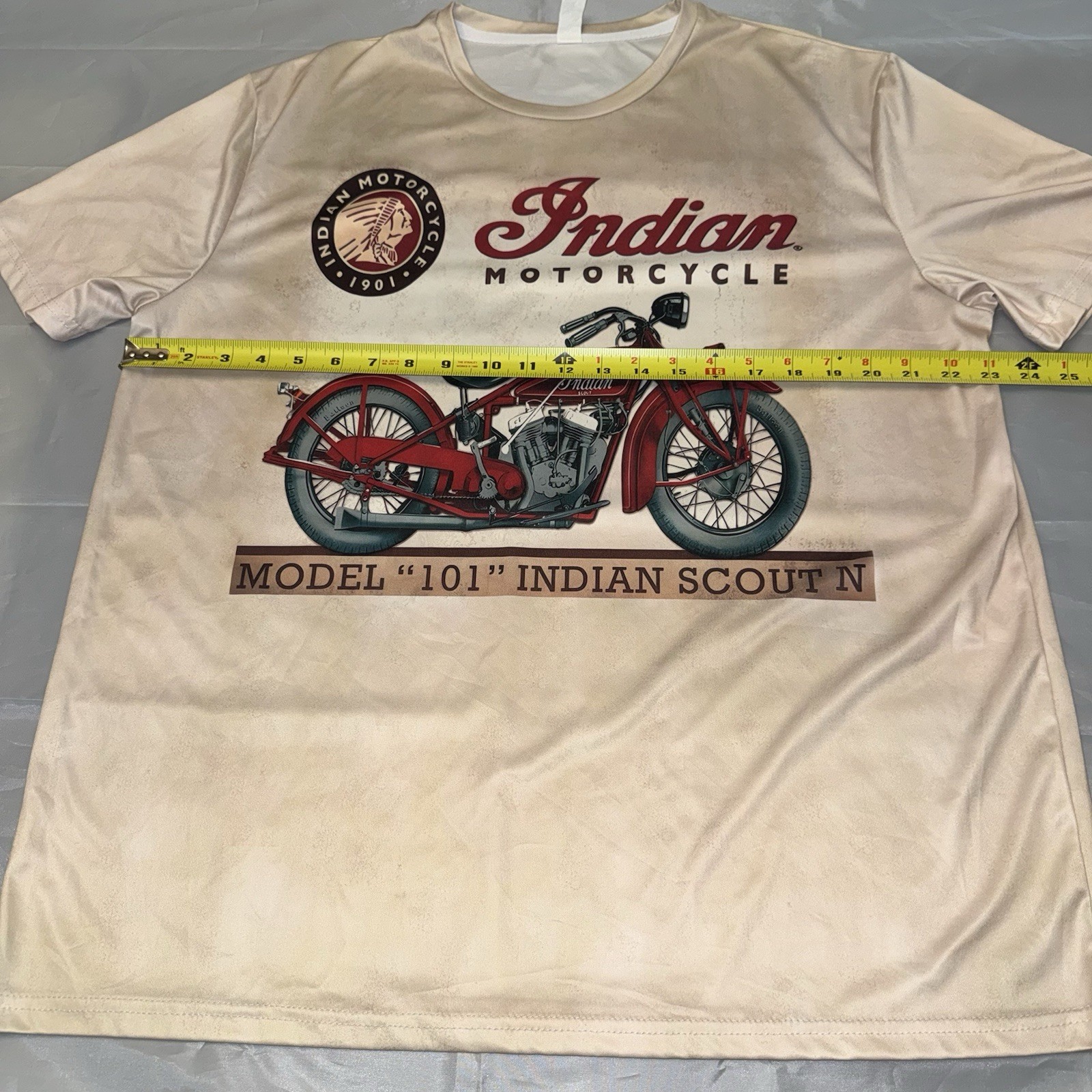 Indian Motorcycle 101 Scout N Graphic T-Shirt XXL Tan All Over Print Biker Tee image 3