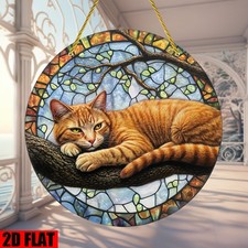 Bohemian Vintage Orange Cat Sun Catcher Stained Glass Window Decor Home Decor